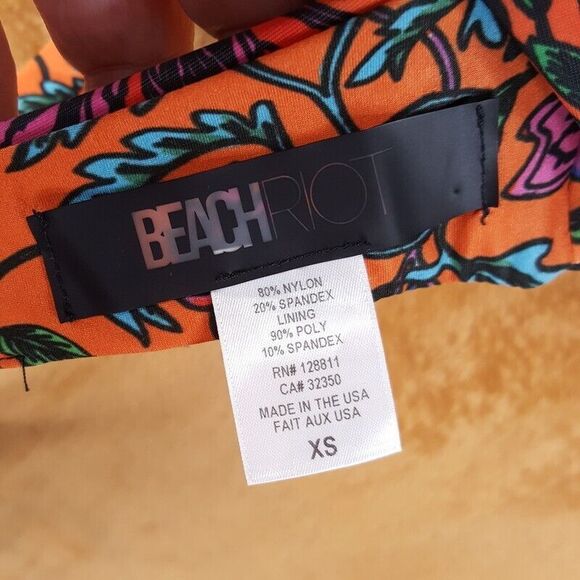 BEACH RIOT Womens Swimwear XS Orange Floral Halter Bikini Top VICTORIA - Picture 7 of 8